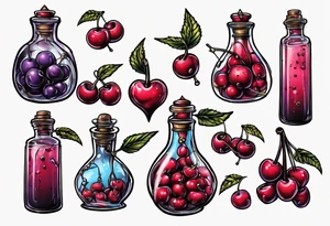potion bottle with cherries inside tattoo idea