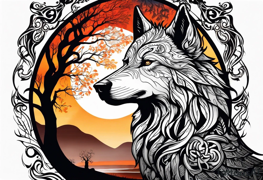 Germanic warrior
  tree of life on fire

wolf and a raven tattoo idea
