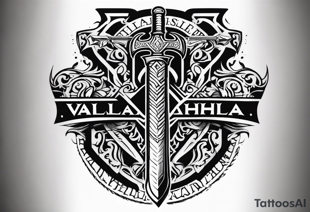 Valhalla sword shield axe 
stairs tattoo idea