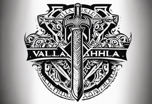 Valhalla sword shield axe 
stairs tattoo idea