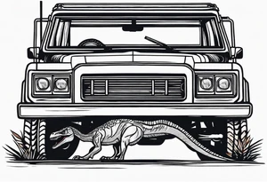 Jurassic Park gates, velociraptor, Jeep front end tattoo idea