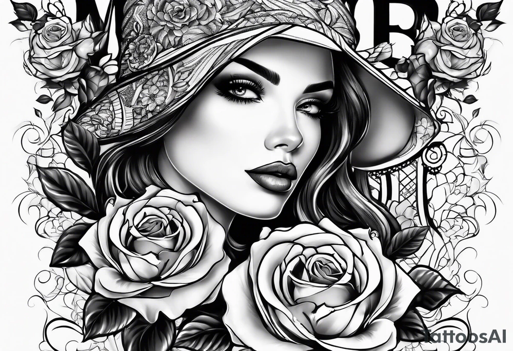 Beautiful woman roses tattoo idea