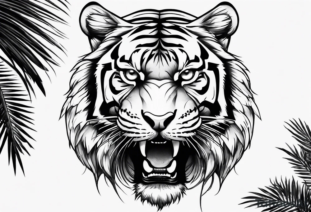 tiger laying on palm tree tattoo idea