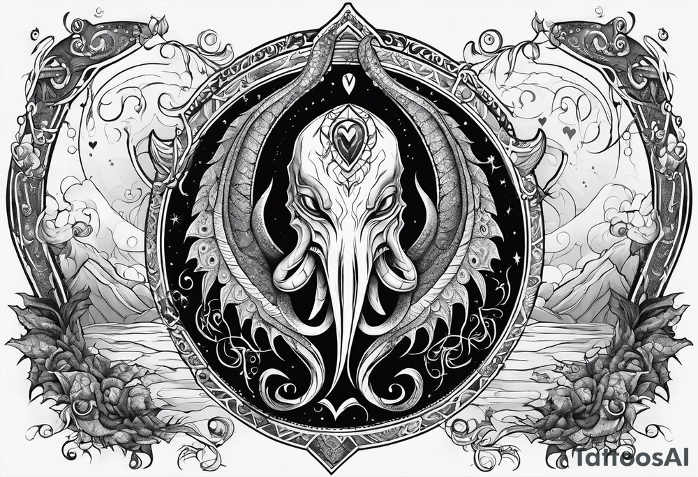 Long sleeve. Lovecraftian creature, protecting a heart. tattoo idea