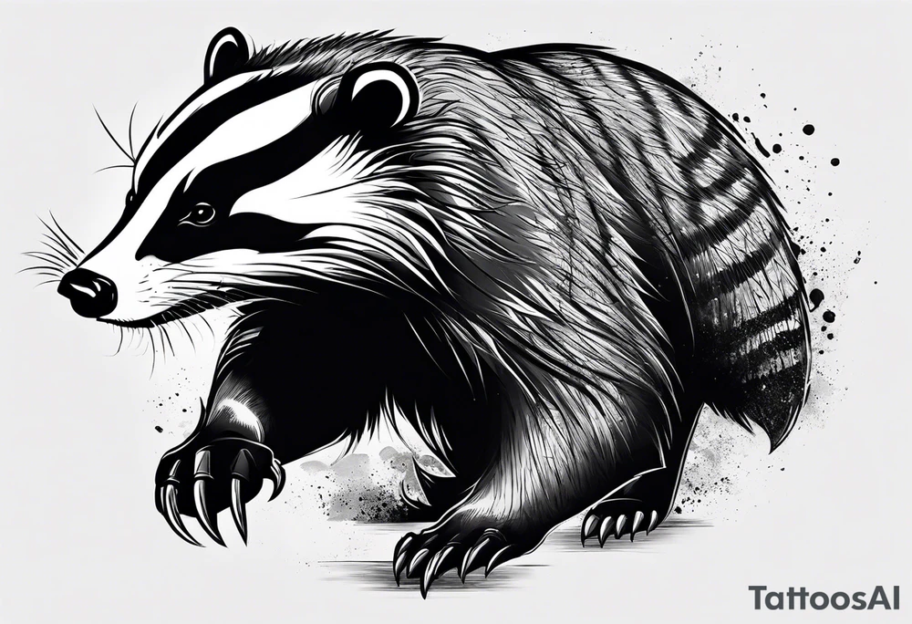 Draw me badger with aggressive full body, killer face with a smile, very long nails and he attacks like a Turkish gladiator to enemy and also he has very deadly looking. The only weapon is his braveness he fights with his nails. Everybody scares after their first sight. And some bloody type Badger this is. tattoo idea