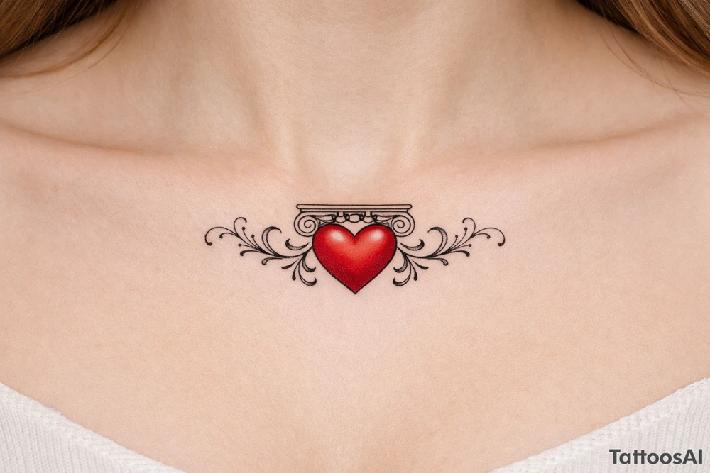 Red heart with cornice tattoo idea