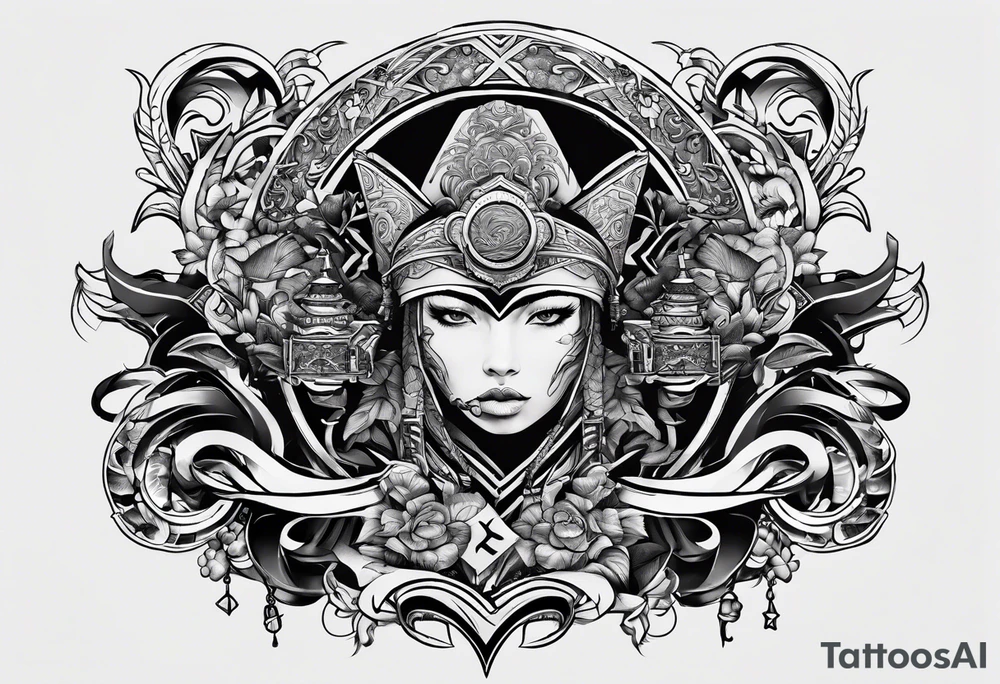 the letters A W R in the middle of a ninja headband tattoo idea