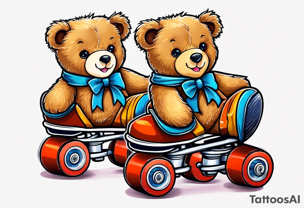 teddy bears sized roller skates tattoo idea