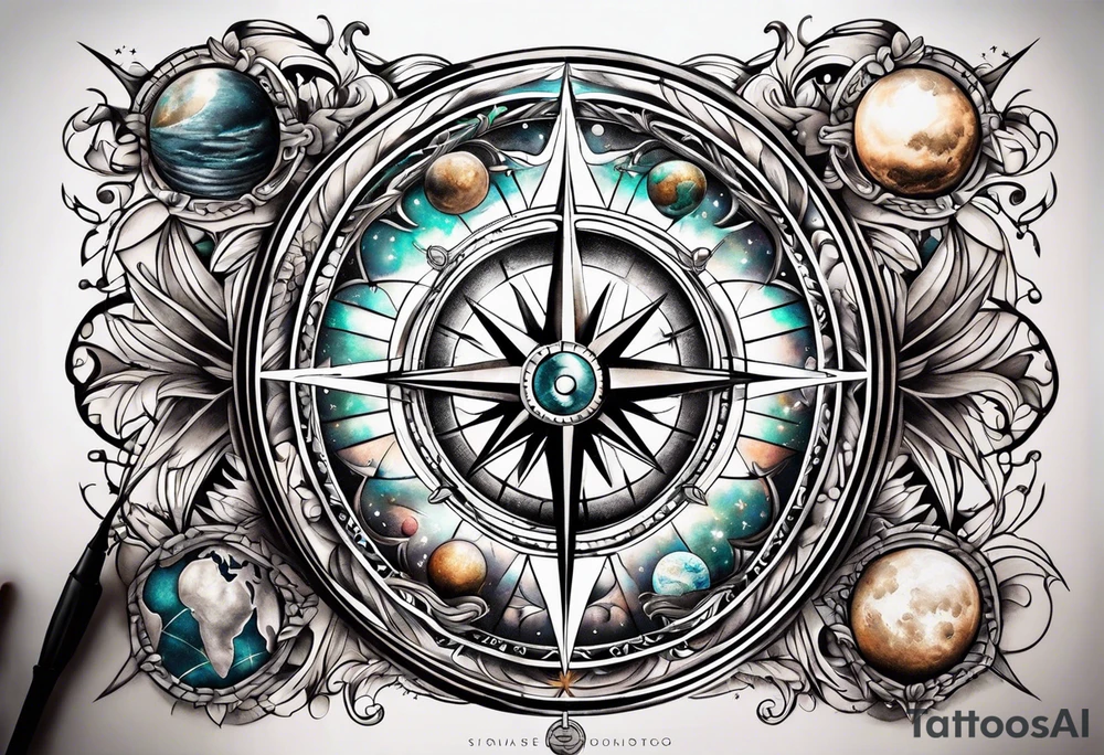 Moon and earth compass tattoo idea
