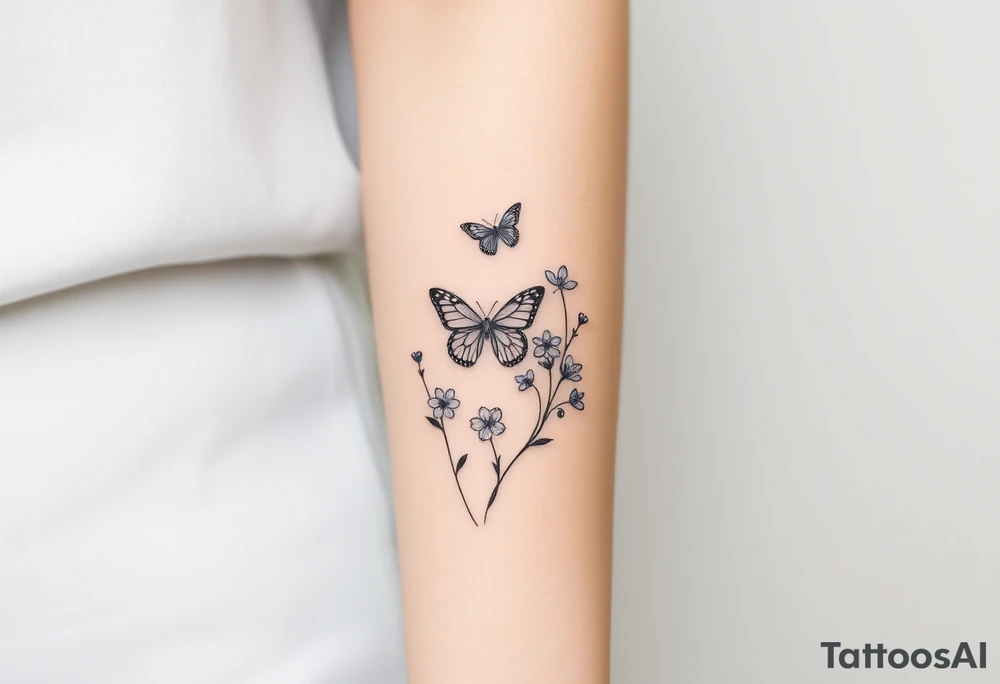 spring violet flowers and butterflies, more butterfly, and sprinkels, flower are violet il want long for all forcearm tattoo idea