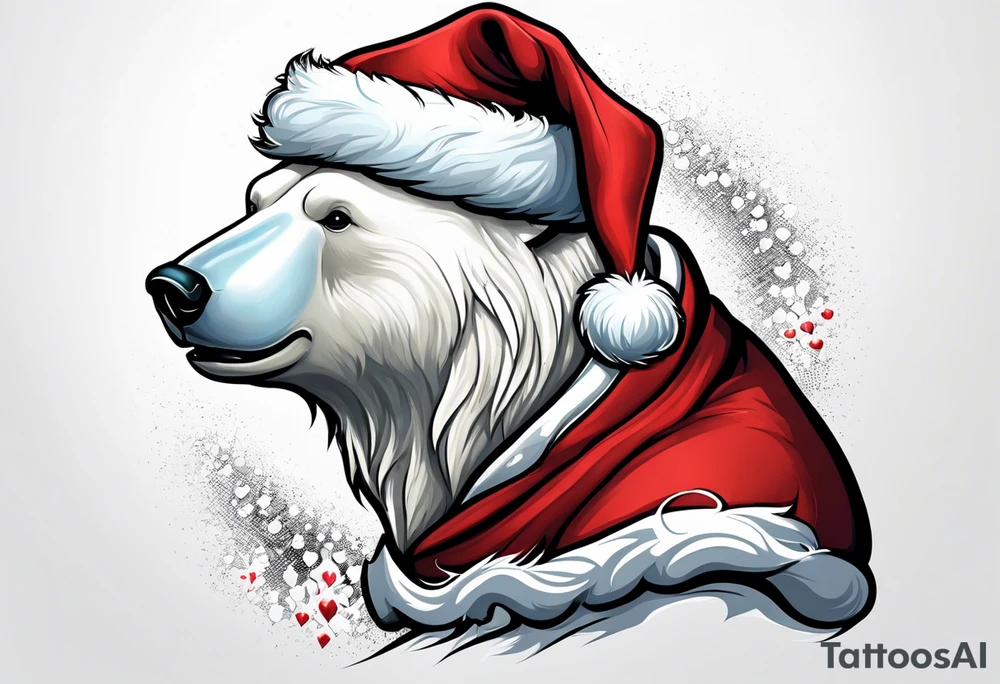 A polar bear dressed as Santa at Disney land castle tattoo idea