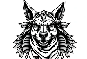 Egyptian Anubis god face muscle in Egypt style  with scarf
dog face surrounded Egyptian symbols based on elements tattoo idea