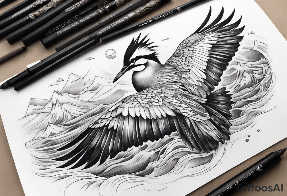 Nature  sleeve animals water bird tattoo idea
