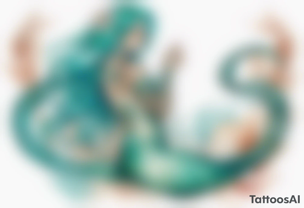 A beautiful mermaid-serpent hybrid with turquois scales and teal hair. tattoo idea
