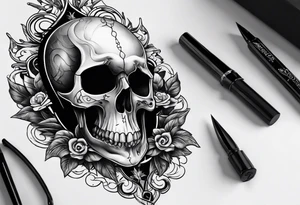dagger piercing an eyesocket of the skull tattoo idea