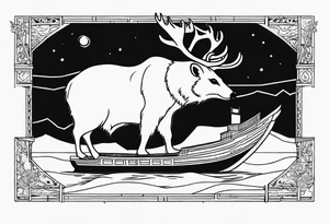 A badger and reindeer on an ark with the outlined by the map of Mallorca tattoo idea