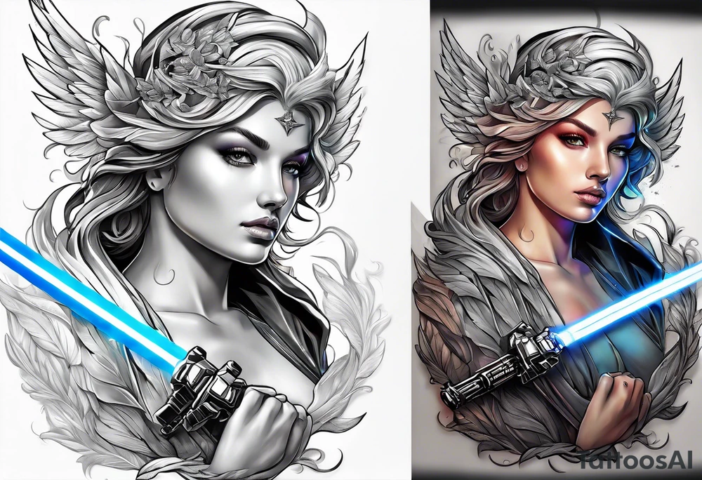 Angel with a lightsaber tattoo idea