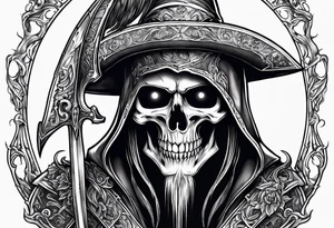 necromancer guy with Scythe and white eyes small tattoo tattoo idea