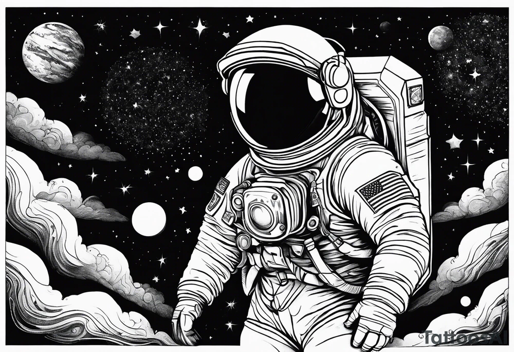 Astronaut floating in space without a helmet tattoo idea