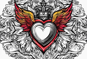 sacred heart with a real heart and flames coming out of the top and wings behind tattoo idea