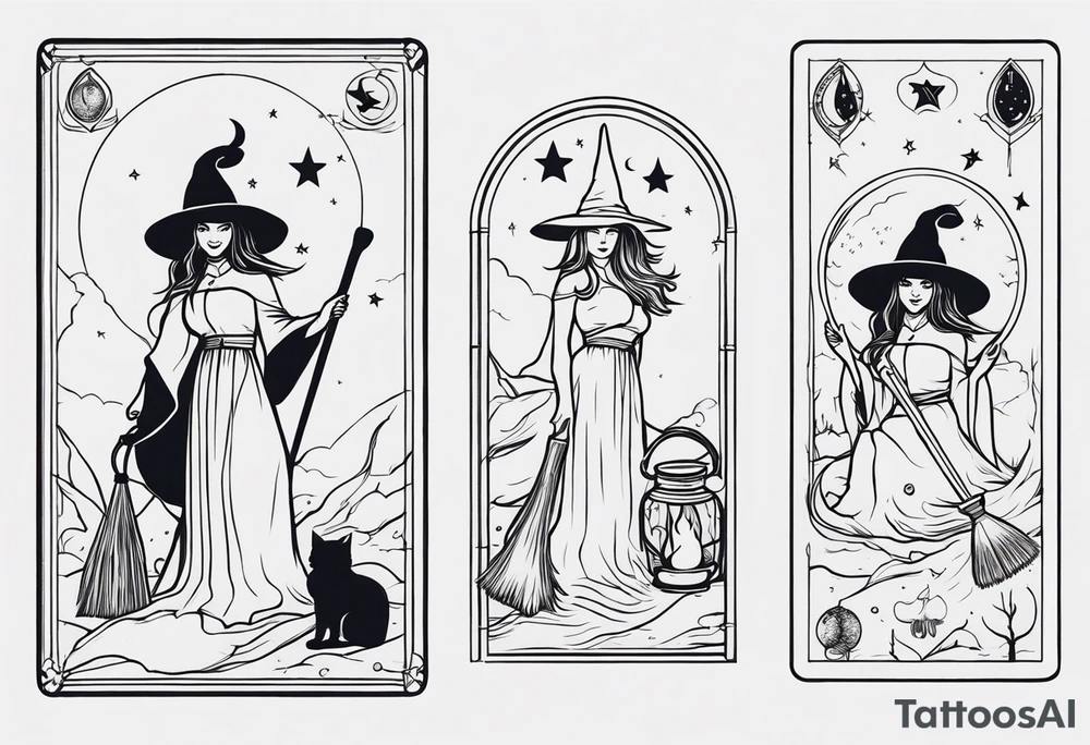 Tarot card, witch, fantasy, broom, cat, Harry Potter, charmed, moons tattoo idea