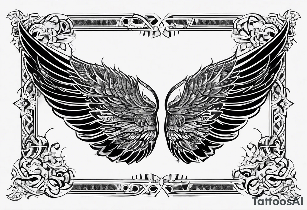 words in arabic calligraph in shape of angel wing tattoo idea