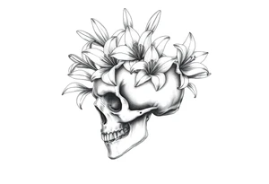 Lillies coming out of back of humanoid skull tattoo idea