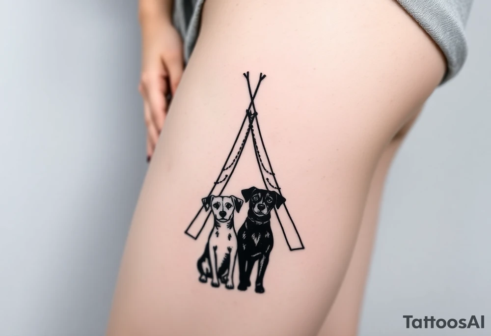 two dogs in front of a teepee tattoo idea