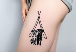 two dogs in front of a teepee tattoo idea