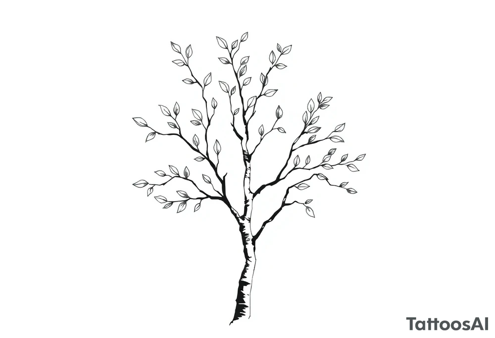 birch tree with leaves tattoo idea