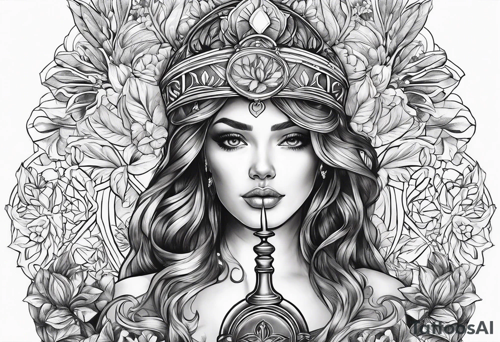 a woman with a halo holding a chalice tattoo idea