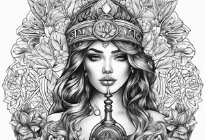a woman with a halo holding a chalice tattoo idea