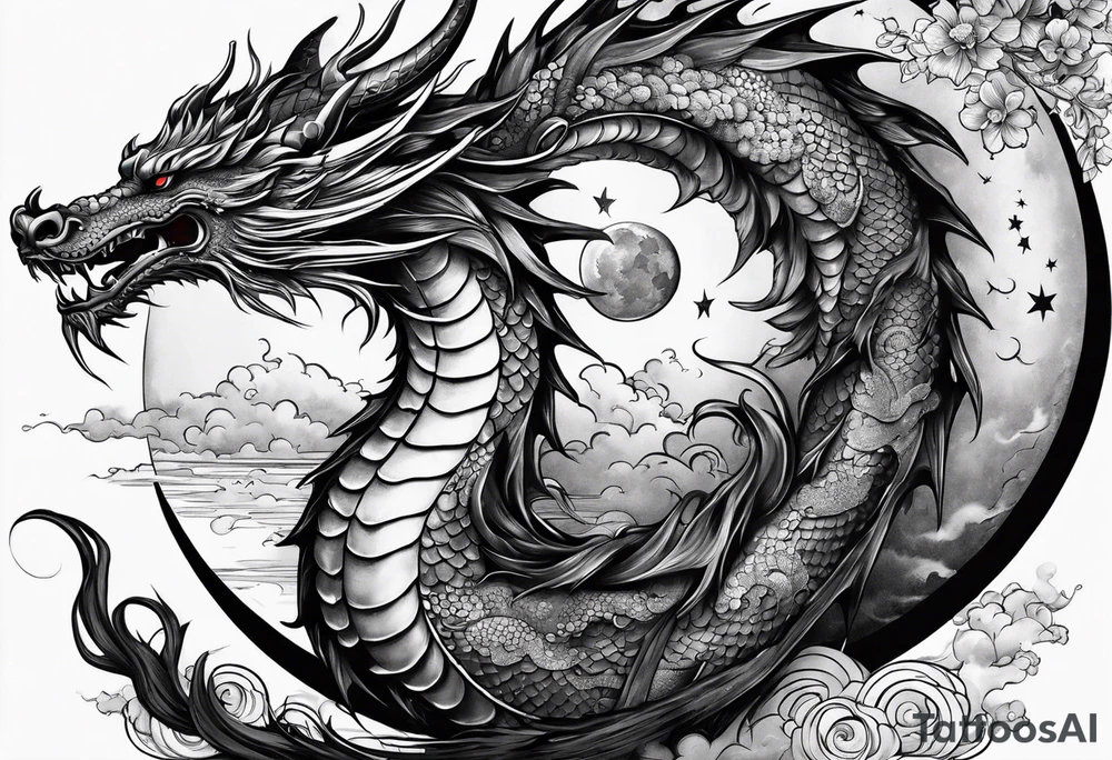 Moon and a dragon tattoo idea