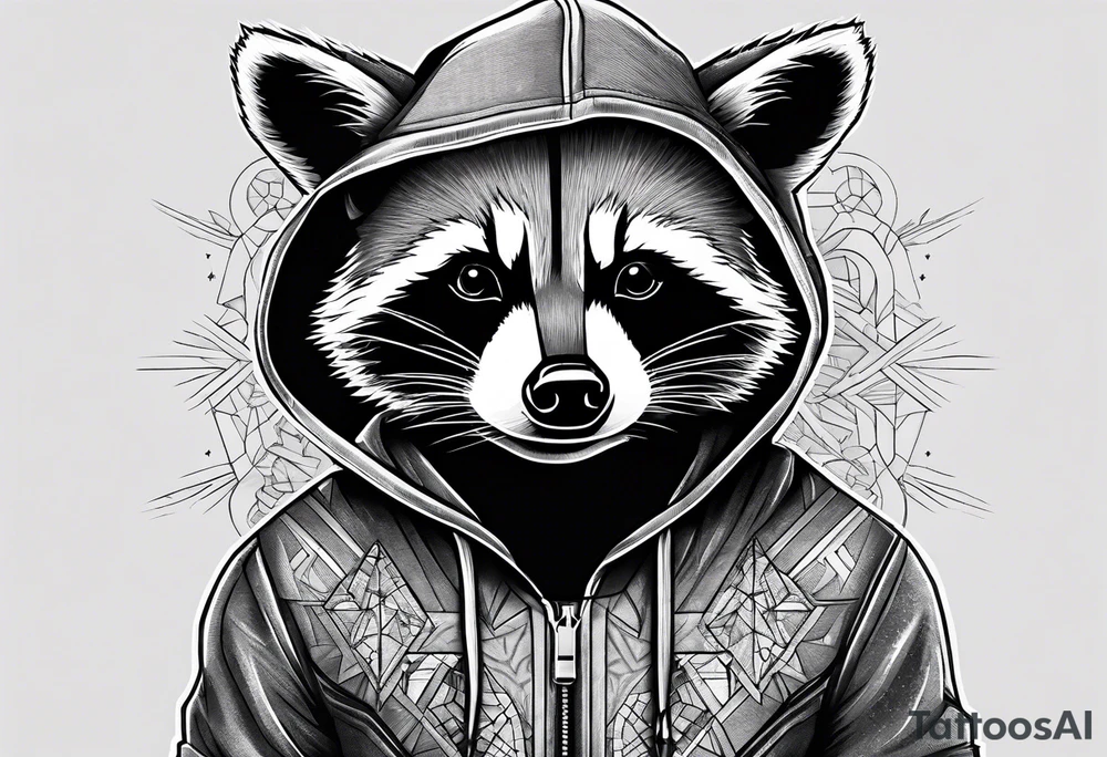 raccoon wearing a Superman hoodie tattoo idea