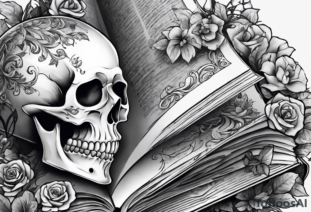 skeleton coming out of a book tattoo idea