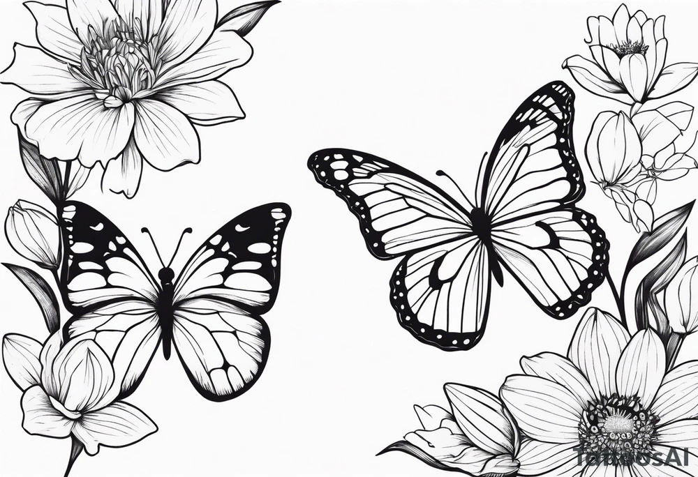 Butterflies with lilys, asters and morning glories tattoo idea