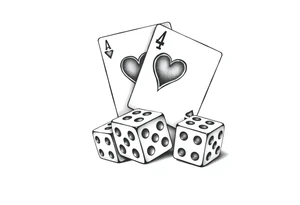 2 of hearts and 4 of hearts playing cards on top of two dices tattoo idea