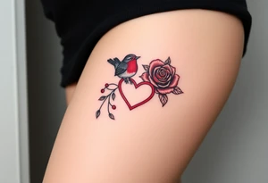 Robin bird and red rose with infinity heart tattoo idea