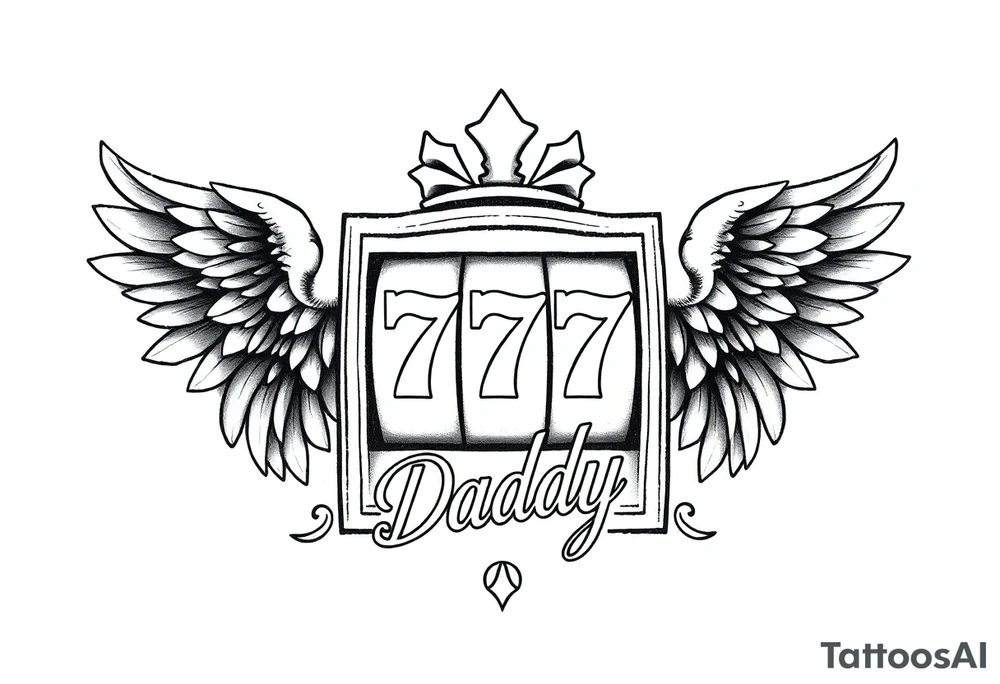 Slot machine with 777 and the word Daddy with angel wings tattoo idea