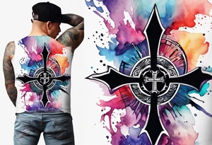 black stroke cross with watercolor backgound tattoo idea