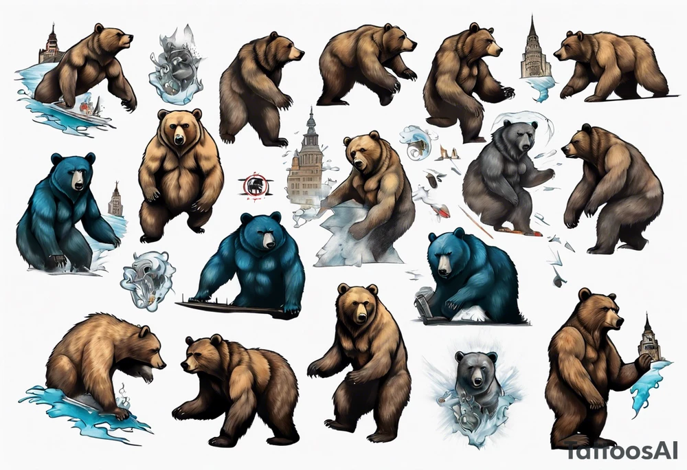 Serious bear coming up behind a city tattoo idea