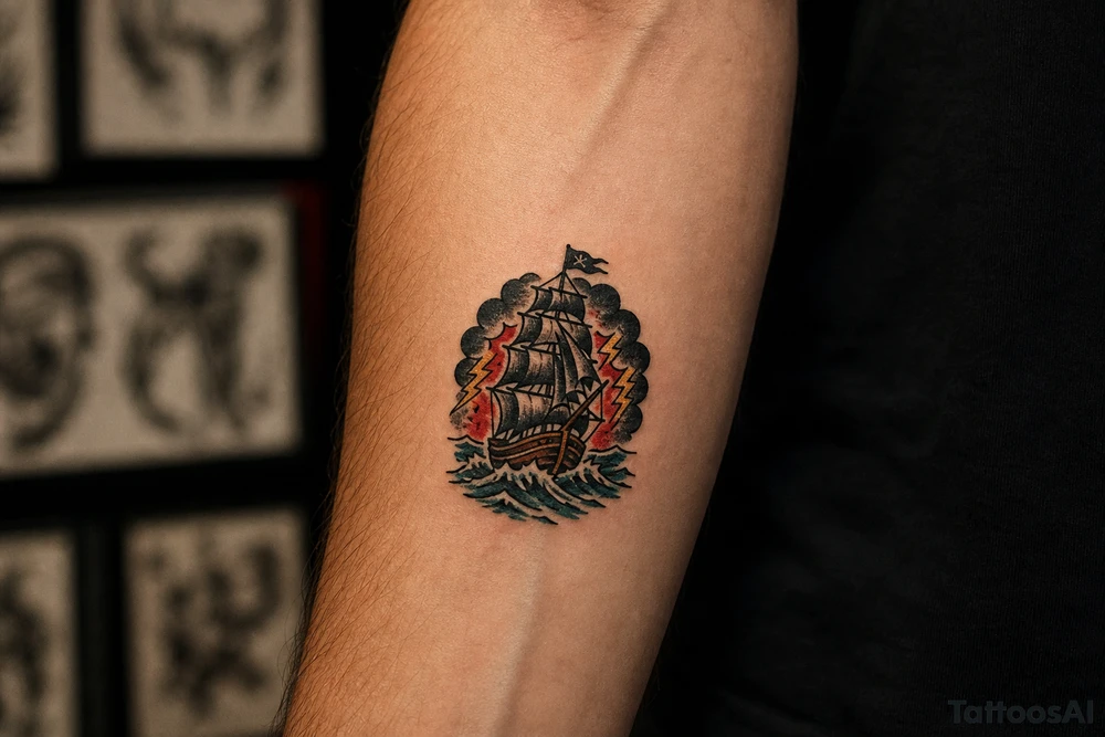pirate ship in a storm tattoo idea