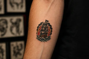 pirate ship in a storm tattoo idea