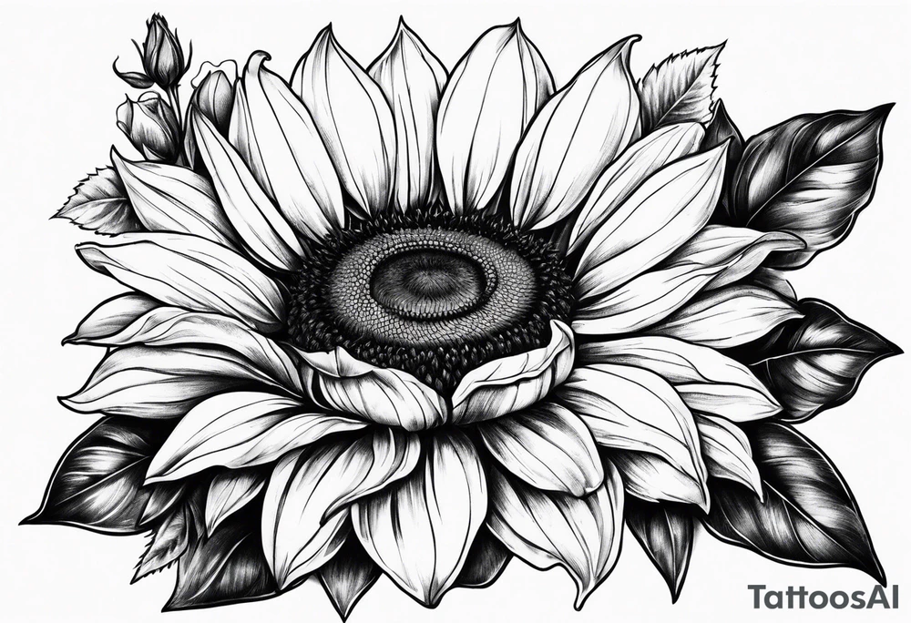 Sunflower and rose flower tattoo idea