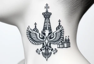 St. George 
3 russian imperial crowns above the Russian coat of arms double eagle
Russian sabre
The Kremlin or St. Basil's Cathedral scene 
on the side of my neck tattoo idea