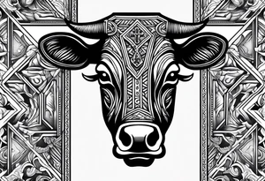 leather  detail with cow tag and cross sleeve tattoo idea