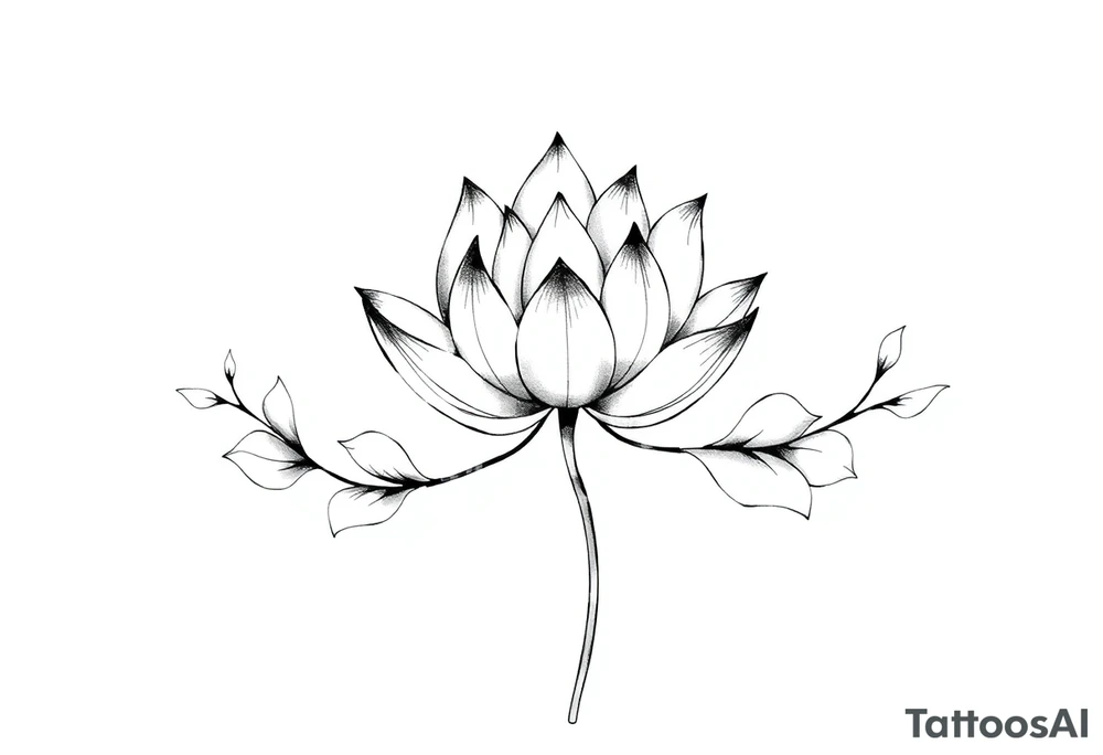 Lotus unalome with stems and leaves underboob tattoo idea