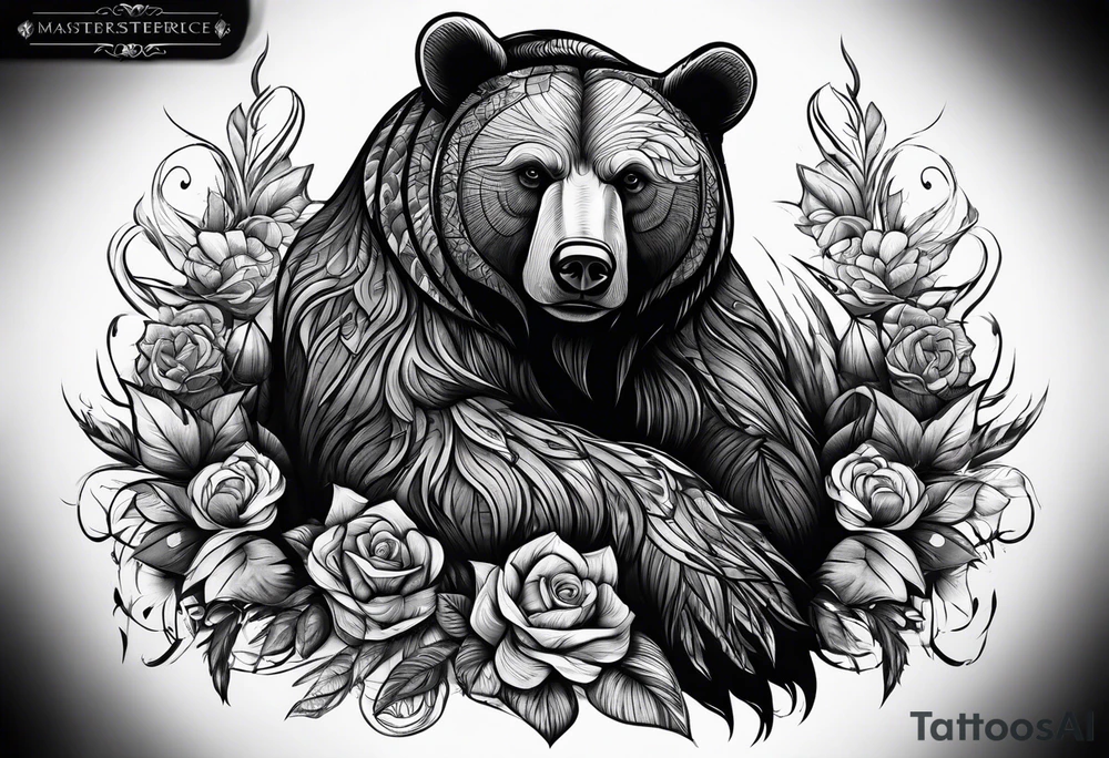 Bear protecting family tattoo idea