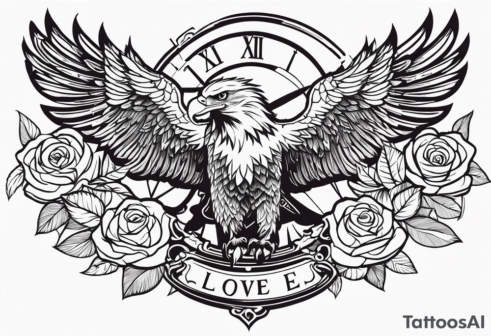 eagle, rose, clock , love tattoo idea