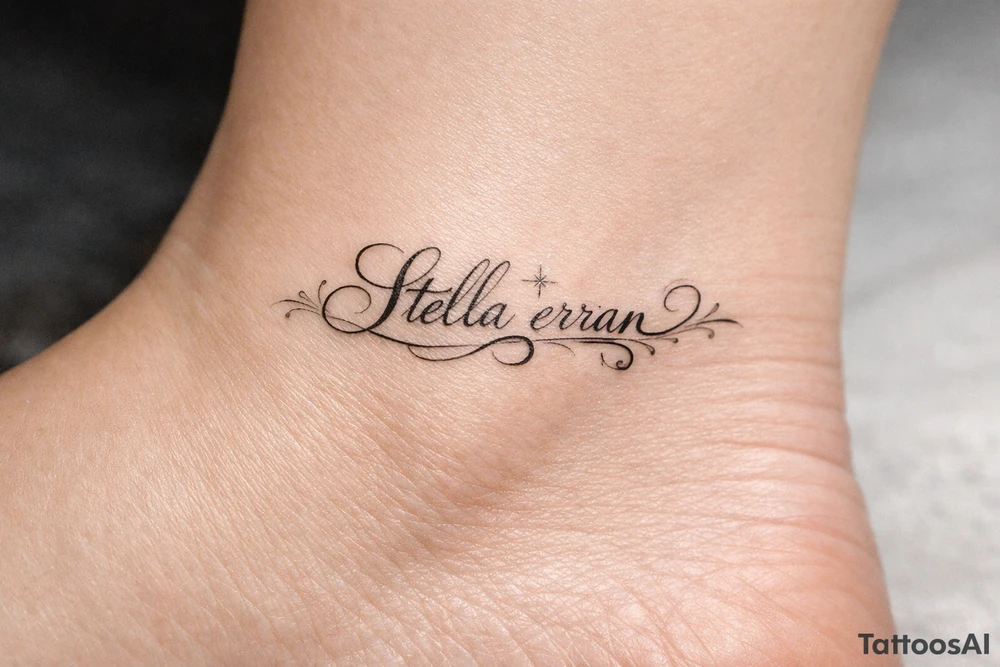 Stella erran, and then beautiful calligraphy cursive on the inner ankle and then beautiful calligraphy cursive on the inner ankle tattoo idea